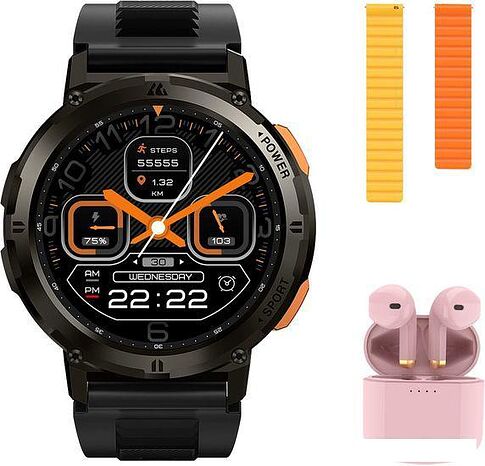 Умные часы Kospet Tank T2 (черный, с силиконовым ремешком)