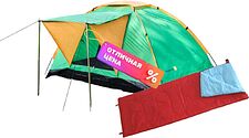 Кемпинговая палатка Sundays GC-TT002 (зеленый/оранжевый, со спальным мешком ZC-SB001 красный)