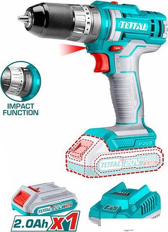 Ударная дрель-шуруповерт Total THKTHP11652 (с 1-м АКБ, кейс, набор оснастки)