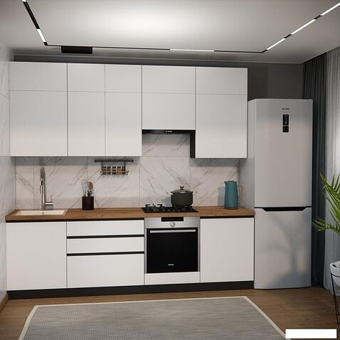 Готовая кухня ВерсоМебель Эко Премиум 2.6 (белый фасадный/ст. дуб вотан)