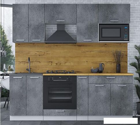 Готовая кухня Интерлиния Мила Лайт 2.2 ВТ (бетон потленд/бетон портленд/дуб бунратти)