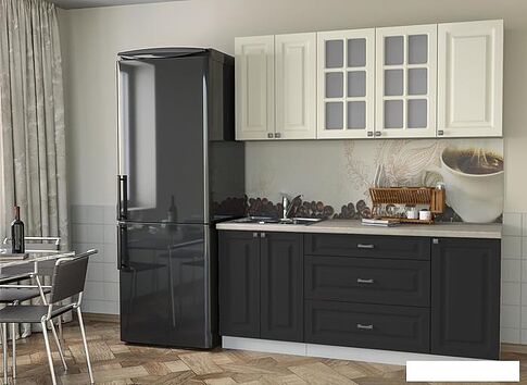 Кухня Интерлиния Мила Деко 1.8 Б (пепел/слоновая кость/травертин серый)