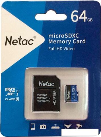 Карта памяти Netac P500 Standard 64GB NT02P500STN-064G-R + адаптер