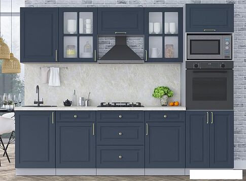 Готовая кухня Интерлиния Мила Шато 2.7В (индиго/индиго/опал светлый)