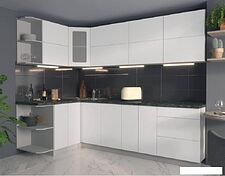 Готовая кухня Интерлиния Мила Матте 1.5x2.6 А правая (белый-белый-кастилло тёмный)