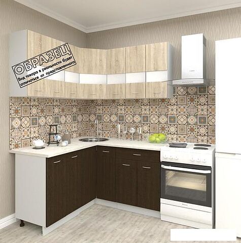 Угловая кухня Кортекс-мебель Корнелия Экстра 1.5x1.5м (белый/береза/королевский опал)