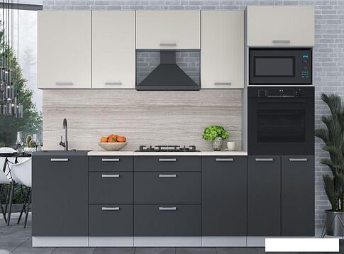 Готовая кухня Интерлиния Мила Лайт 2.5 ВТ (персидский жемчуг/антрацит/травертин серый)