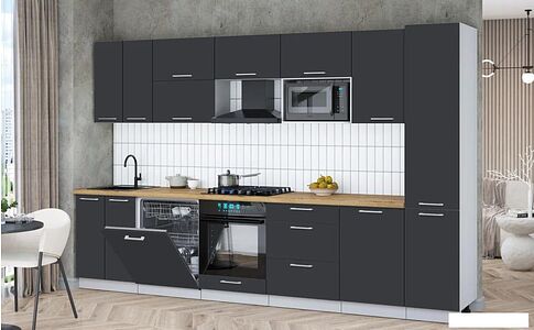 Готовая кухня Интерлиния Мила Gloss 3.3-ПМ2 (пепел/пепел/дуб бунратти)