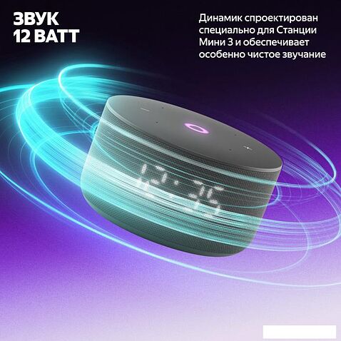 Умная колонка Яндекс Станция Мини 3 с часами (черный)