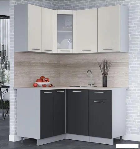 Готовая кухня Интерлиния Мила 12x14 (персидский жемчуг-антрацит-травертин серый)