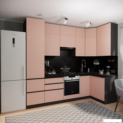 Готовая кухня ВерсоМебель Эко Премиум 1.2x2.7 правая (пудровый/ст. тунис)