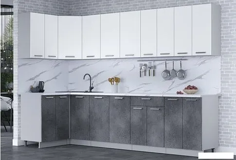 Готовая кухня Интерлиния Мила Лайт 1.2x3.0 (белый платинум/бетон портленд/белый гранит)