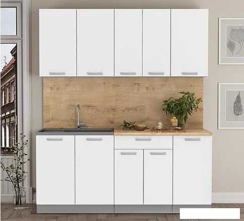 Готовая кухня Интерлиния Мила Лайт 1.8 (белый платинум/белый платинум/дуб бунратти)