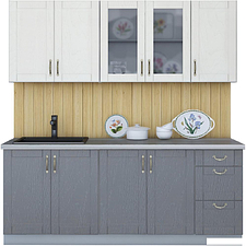 Готовая кухня Интерлиния Мила Крафт 2.0А (дуб серый/дуб полярный/травертин серый)