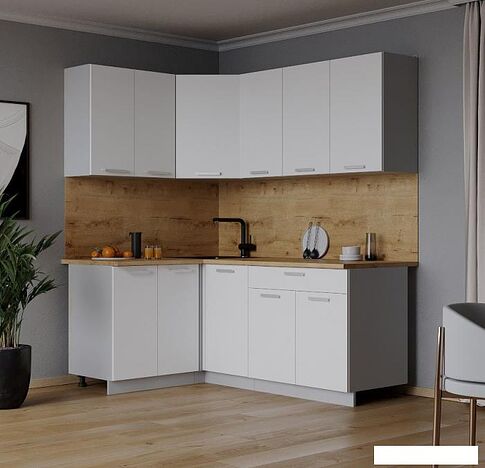 Готовая кухня Интерлиния Мила Лайт 1.2x1.8 (белый платинум/белый платинум/дуб бунратти)