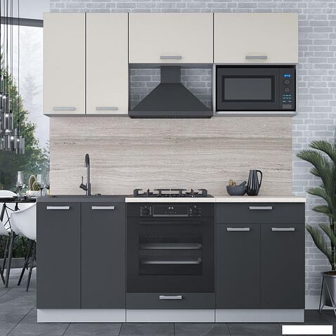 Готовая кухня Интерлиния Мила Лайт 1.8 ВТ (персидский жемчуг/антрацит/травертин серый)