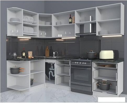 Готовая кухня Интерлиния Мила Матте 1.5x2.6 Б левая (белый-белый-кастилло темный)