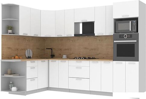 Готовая кухня Интерлиния Мила Лайт 1.68x3.0 левая (белый платинум/белый платинум/дуб бунратти)