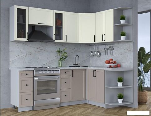 Готовая кухня Интерлиния Тренд 1.5x2.2 правая (луна/белый/серый каспий)