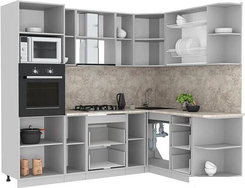 Готовая кухня Интерлиния Мила Лайт 1.68x2.4 правая (серебристый/дуб золотой/дуб бунратти)