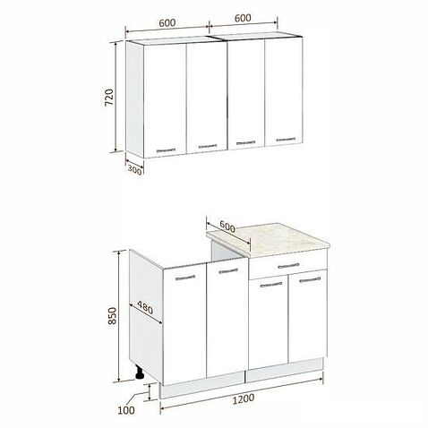 Готовая кухня Кортекс-мебель Корнелия Лира-лайт 1.2м (белый/береза/дуб бунратти)