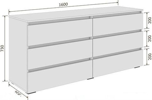 Комод Кортекс-мебель Бари 160 6ш (белый/белый/белый)