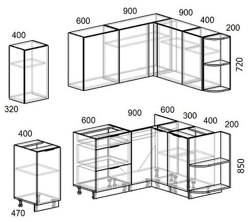 Готовая кухня Интермебель Микс Топ-11 1.9x1.5м правая (дуб каньон-вудлайн кремовый-венато)