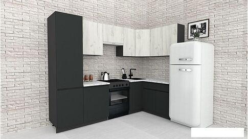 Готовая кухня ВерсоМебель Эко-7 1.4x2.6 правая (дуб крафт белый/антрацит/ст.мрамор итальянский)