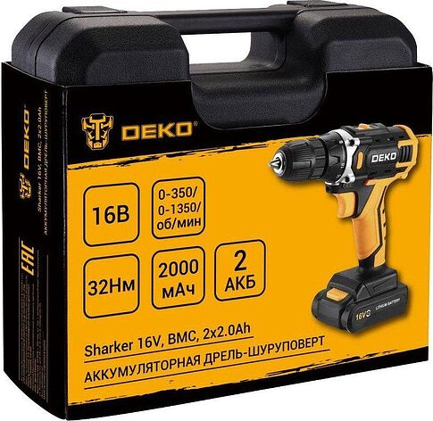 Дрель-шуруповерт Deko Sharker 16V 083-1108 (с 2-мя АКБ, кейс)