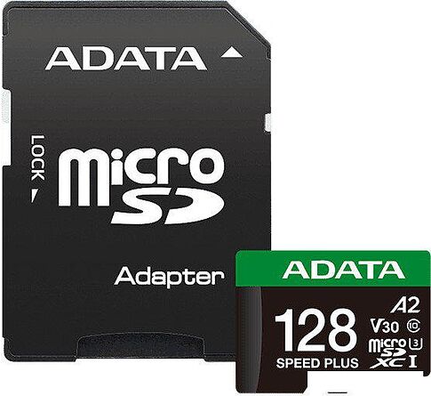 Карта памяти ADATA SPEED PLUS microSDXC 128GB UD128GUI3V30A2SP-RA1 (с адаптером)