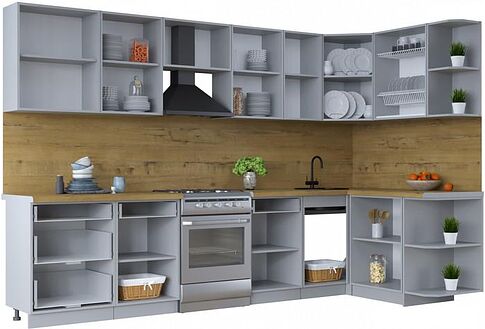Готовая кухня Интерлиния Тренд 1.5x3.2 правая (белый/белый/кастилло темный)