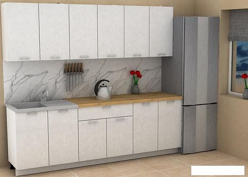 Готовая кухня ЭлиГард Lion 2.4 (белый структурный/дуб бунратти)