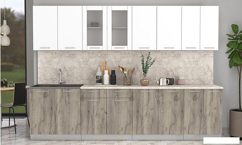 Готовая кухня Интерлиния Мила 30 (белый платинум/дуб серый/малага)