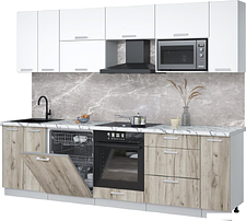 Готовая кухня Интерлиния Мила Лайт 2.7-ПМ2 (белый платинум/дуб серый/белый гранит)