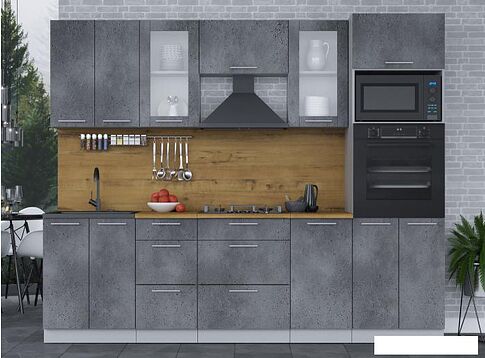 Готовая кухня Интерлиния Мила 2.6 ВТ (бетон портленд/бетон портленд/дуб бунратти)