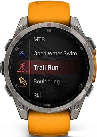 Умные часы Garmin Fenix 8 Sapphire, Titanium 47мм (светло-серый, оранжевый силиконовый ремешок)