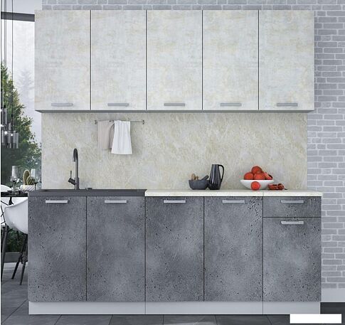 Готовая кухня Интерлиния Мила Лайт 2.0 (бетон лайт/бетон портленд/опал светлый)