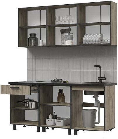 Готовая кухня Стендмебель Эдинбург 1.8 (железный камень/дуб крафт серый)