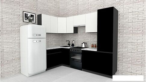 Готовая кухня ВерсоМебель Эко-8 1.4x2.7 левая (белый фасадный/черный/ст.мрамор итальянский)