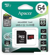 Карта памяти Apacer microSDXC AP64GMCSX10U5-R 64GB (с адаптером) Карта памяти Apacer microSDXC AP64GMCSX10U5-R 64GB (с адаптером)