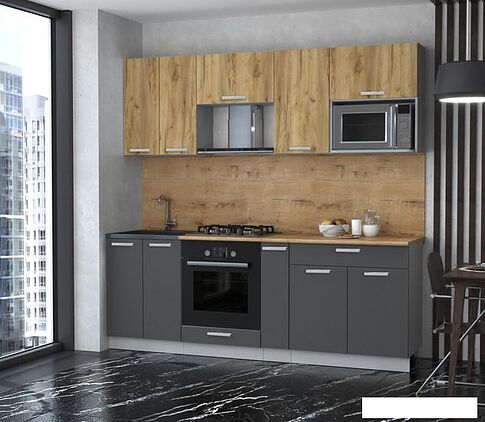 Готовая кухня Интерлиния Мила Лайт 2.2 ВТ (дуб золотой/антрацит/дуб бунратти)
