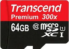 Карта памяти Transcend microSDXC UHS-I 300x Premium (Class 10) 64GB [TS64GUSDU1]