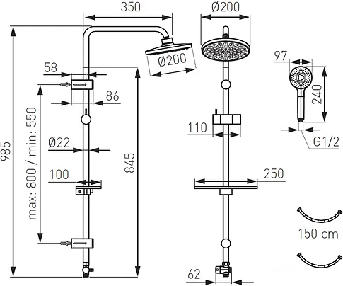 Душевая система Ferro Rondo Lux NP23-BL (черный)