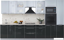 Готовая кухня Интерлиния Мила Пластик 3.4 (туманный глянец/антрацит/бискайская сосна)