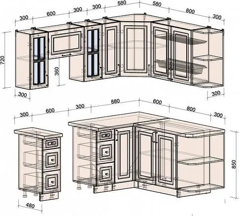 Готовая кухня Интерлиния Мила Шато 1.7x2.1 правая (пепел/пепел/опал светлый)