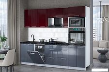 Готовая кухня Интерлиния Мила Gloss 2.55-ПМ3 (асфальт глянец/бордовый глянец/кастилло темный)