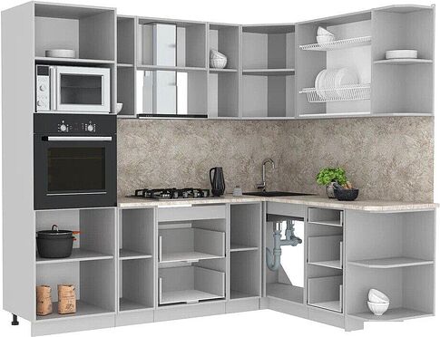 Готовая кухня Интерлиния Мила Лайт 1.68x2.4 правая (вудлайн кремовый/вудлайн кремовый/малага)