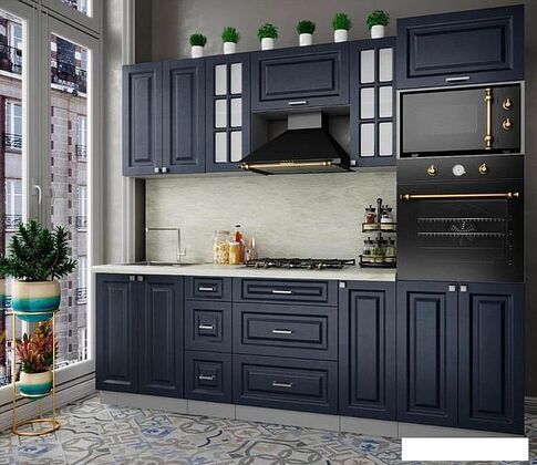 Готовая кухня Интерлиния Мила Деко 2.4 (индиго/индиго/опал светлый)