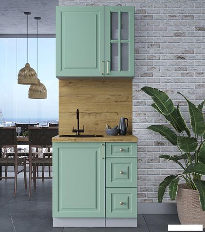 Готовая кухня Интерлиния Мила Шато 0.8А (мята/мята/дуб бунратти)