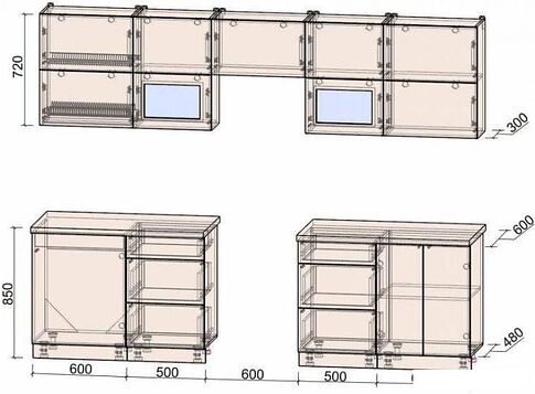 Кухня Интерлиния Мила Матте 2.8 Б (слоновая кость/пепел/травертин)
